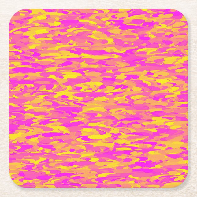 Posavasos Cuadrado De Papel Patrón abstracto Naranja amarillo rosado (Anverso)