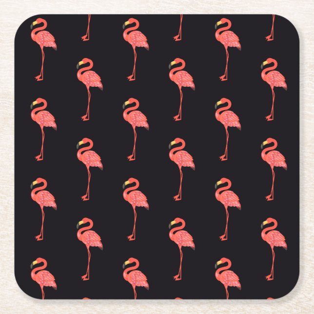 Posavasos Cuadrado De Papel Patrón animal rosa Flamingo tropical (Anverso)