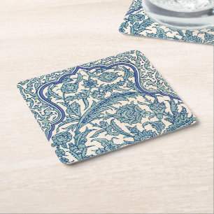 Posavasos Cuadrado De Papel Patrón árabe floral azul