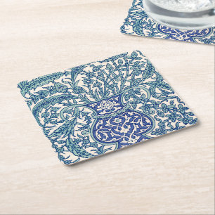 Posavasos Cuadrado De Papel Patrón árabe floral azul