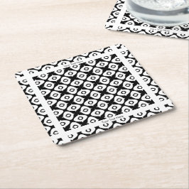 Posavasos Cuadrado De Papel Patrón Arabesco Simétrico en Blanco y Negro Intens