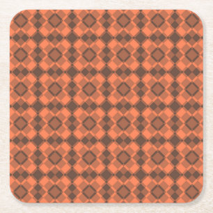 Posavasos Cuadrado De Papel Patrón Argyle de Cuadros Marrón Coral