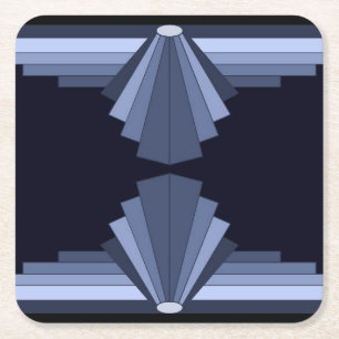Posavasos Cuadrado De Papel Patrón Art Deco en azul gris