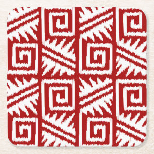 Posavasos Cuadrado De Papel Patrón Aztec Ikat - rojo oscuro y blanco