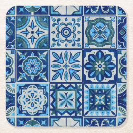 Posavasos Cuadrado De Papel Patrón Azulejos Azul Portugal