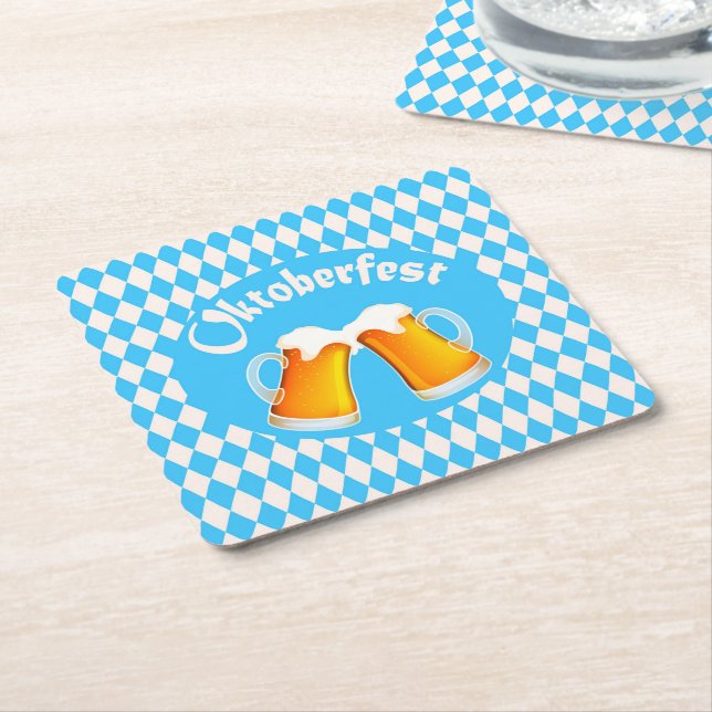 Posavasos Cuadrado De Papel Patrón bávaro de cerveza Oktoberfest (En perspectiva)