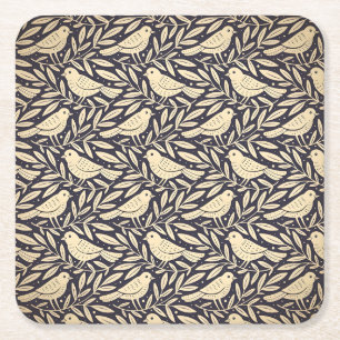 Posavasos Cuadrado De Papel Patrón botánico de color azul estilo vintage cuadr