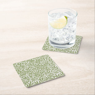 Posavasos Cuadrado De Papel Patrón botánico floral verde de William Morris