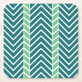 Posavasos Cuadrado De Papel Patrón Chevron Verde Azulado