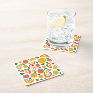 Posavasos Cuadrado De Papel Patrón cítrico de pomelo naranja