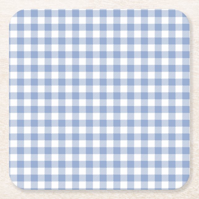 Posavasos Cuadrado De Papel Patrón clásico de gingham azul claro con estampado (Anverso)