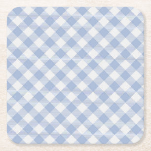 Posavasos Cuadrado De Papel Patrón clásico de Gingham azul comprobado