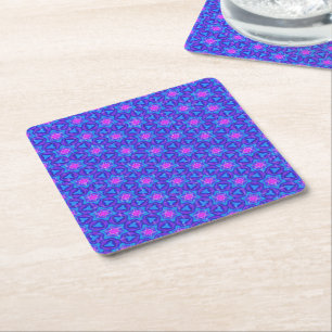 Posavasos Cuadrado De Papel Patrón colorido de azul brillante y rosa intenso