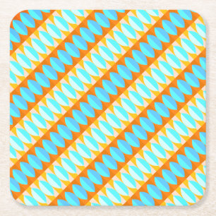 Posavasos Cuadrado De Papel Patrón colorido turquesa azul naranja amarillo