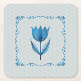 Posavasos Cuadrado De Papel Patrón con un Tulipán Azul
