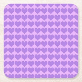 Posavasos Cuadrado De Papel Patrón continuo de corazones púrpura