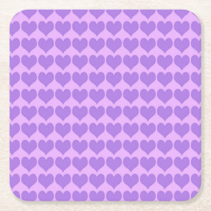 Posavasos Cuadrado De Papel Patrón continuo de corazones púrpura