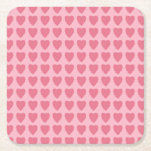 Posavasos Cuadrado De Papel Patrón continuo de corazones rosas