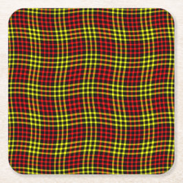 Posavasos Cuadrado De Papel Patrón continuo de cuadros escoceses rojos y amari
