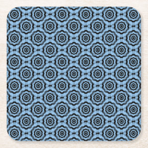 Posavasos Cuadrado De Papel Patrón continuo de flores azul negro