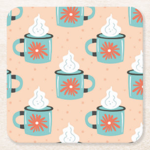 Posavasos Cuadrado De Papel Patrón continuo de taza azul claro.