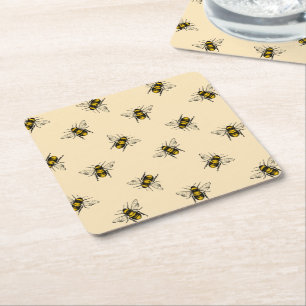 Posavasos Cuadrado De Papel Patrón de abejas reina