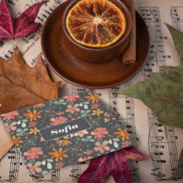 Posavasos Cuadrado De Papel Patrón de acuarela botánica personalizado gris