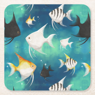 Posavasos Cuadrado De Papel Patrón de acuario de peces angulares