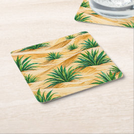 Posavasos Cuadrado De Papel Patrón de Agave de Dunas del Desierto