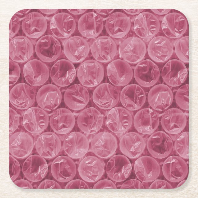 Posavasos Cuadrado De Papel Patrón de ajuste de burbujas rosa (Anverso)