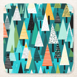 Posavasos Cuadrado De Papel Patrón de árbol de Navidad colorido y moderno