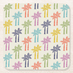 Posavasos Cuadrado De Papel Patrón de árbol de palmas tropical colorido