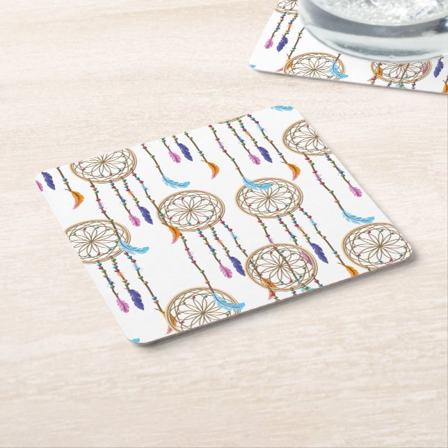 Posavasos Cuadrado De Papel Patrón de atrapasueños (En perspectiva)