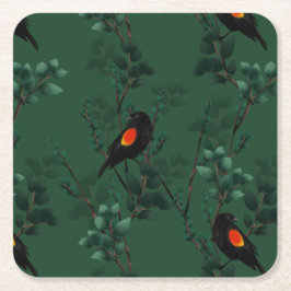 Posavasos Cuadrado De Papel Patrón de ave negra de ala roja