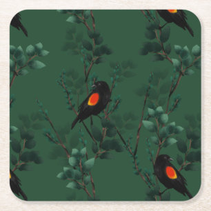 Posavasos Cuadrado De Papel Patrón de ave negra de ala roja