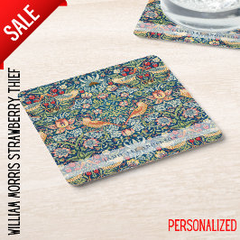 Posavasos Cuadrado De Papel Patrón de aves de William Morris con marca de pers