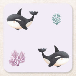 Posavasos Cuadrado De Papel Patrón de ballena orca linda para guardería de vid