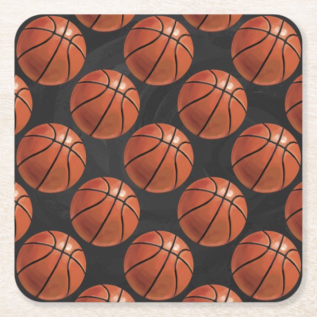 Posavasos Cuadrado De Papel Patrón de baloncesto pintado (Anverso)