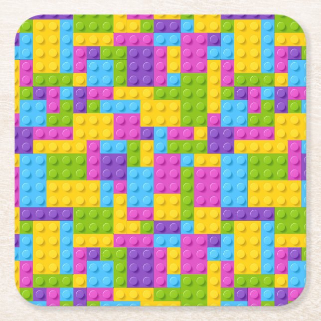 Posavasos Cuadrado De Papel Patrón de bloques de construcción de plástico (Anverso)