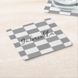 Posavasos Cuadrado De Papel Patrón de bloques de verificación grises de nombre