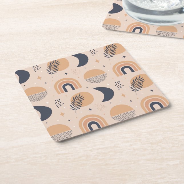 Posavasos Cuadrado De Papel Patrón de boho orgánico (En perspectiva)