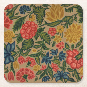Posavasos Cuadrado De Papel Patrón de bordado floral vintage de crewel