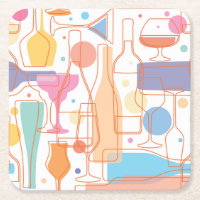 Patrón de botellas de vino y lentes coloridos