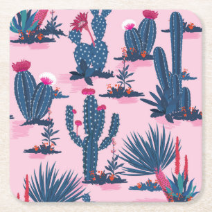 Posavasos Cuadrado De Papel Patrón de Cactus de verano dulce