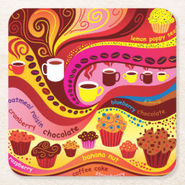 Posavasos Cuadrado De Papel Patrón de café y muffins
