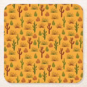 Posavasos Cuadrado De Papel Patrón de cascos de cactus de naturaleza silvestre