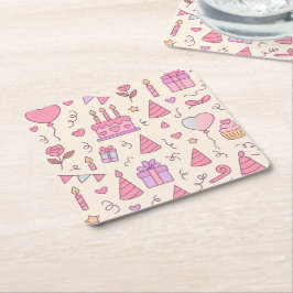 Posavasos Cuadrado De Papel Patrón de Celebración de Fiesta de Princesa Dulce