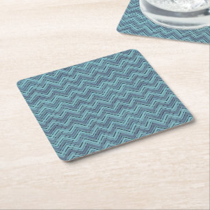 Posavasos Cuadrado De Papel Patrón de chevron de tonos azules