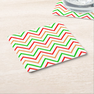 Posavasos Cuadrado De Papel Patrón de Chevron Rojo, Naranja y Verde