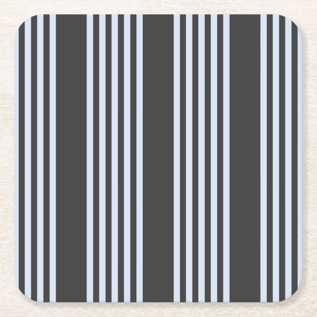 Posavasos Cuadrado De Papel Patrón de cinco rayas azul pálido y carbón vegetal (Anverso)